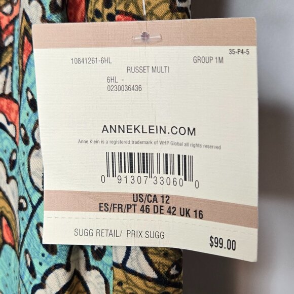 NWT Anne Klein Russet Midi Shift Dress Women's Sleeveless Lined V Neck Autumn 12 - Picture 6 of 6